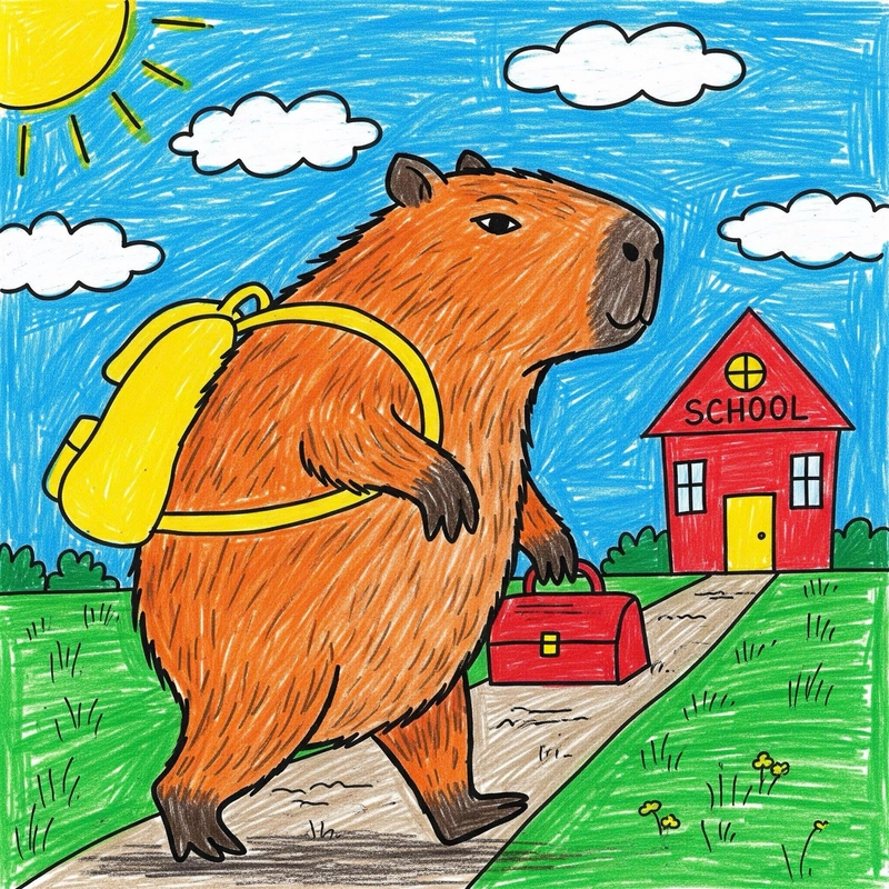 vẽ capybara đi học