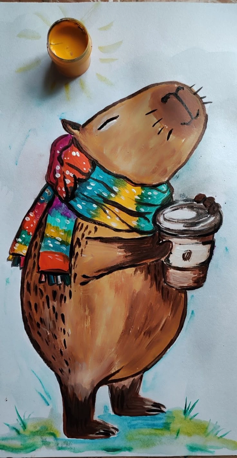 vẽ capybara mùa đông