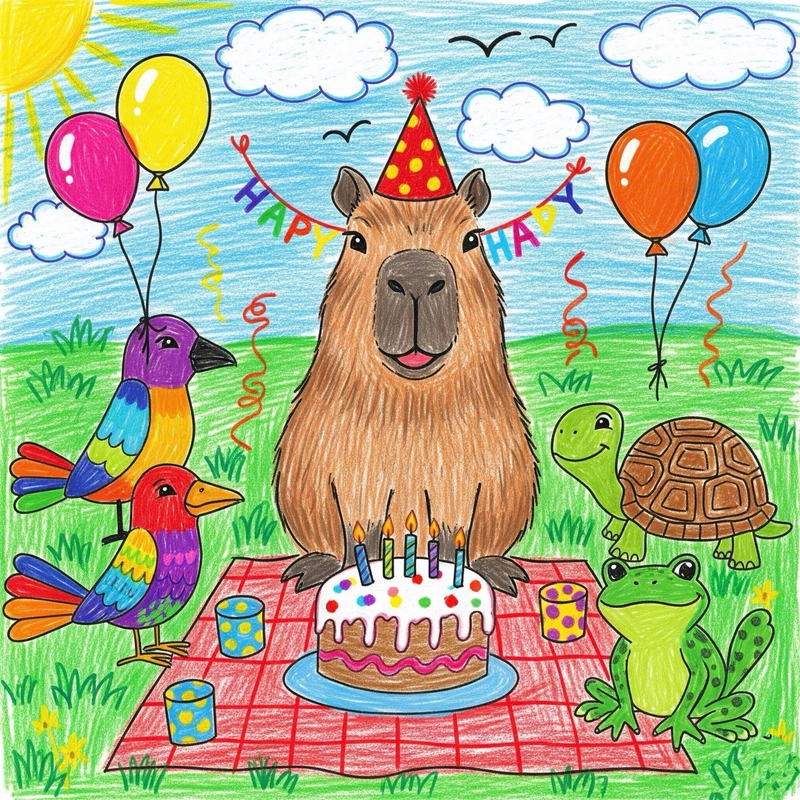 vẽ capybara sinh nhật