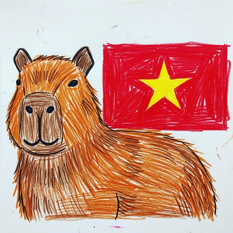 vẽ capybara và lá cờ