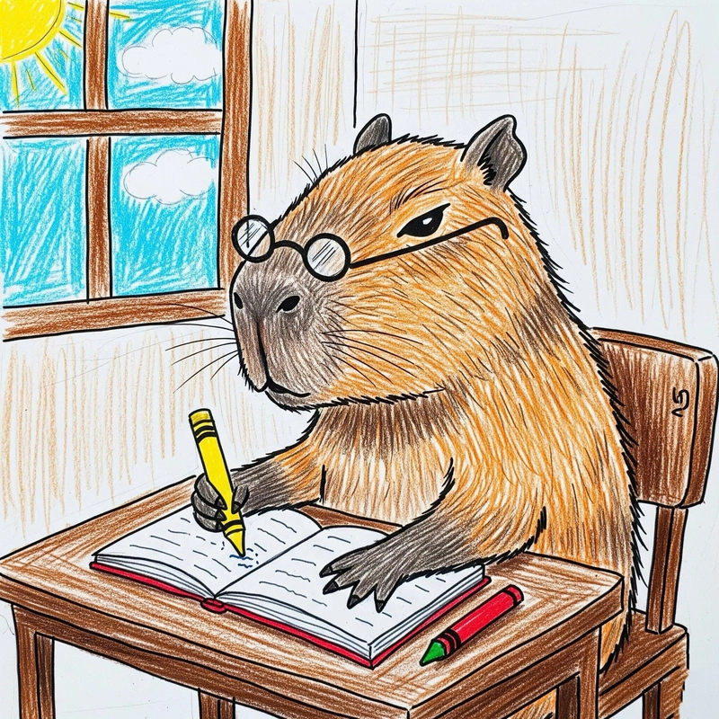 vẽ capybara viết bài