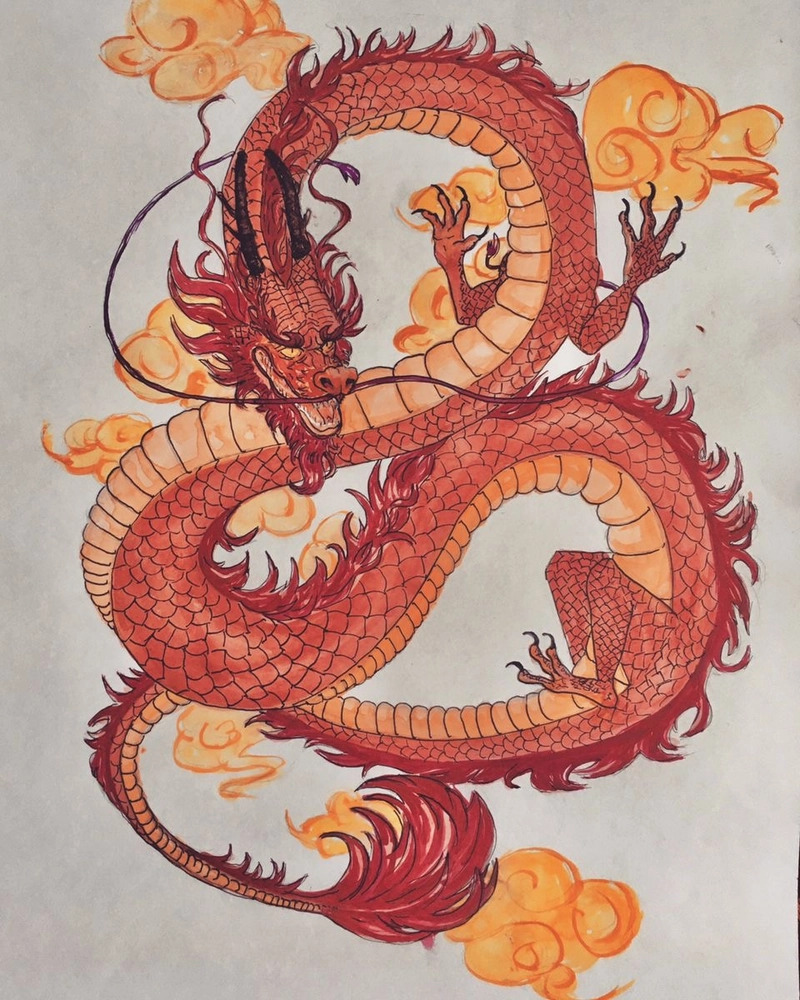 vẽ con rồng tết đơn giản