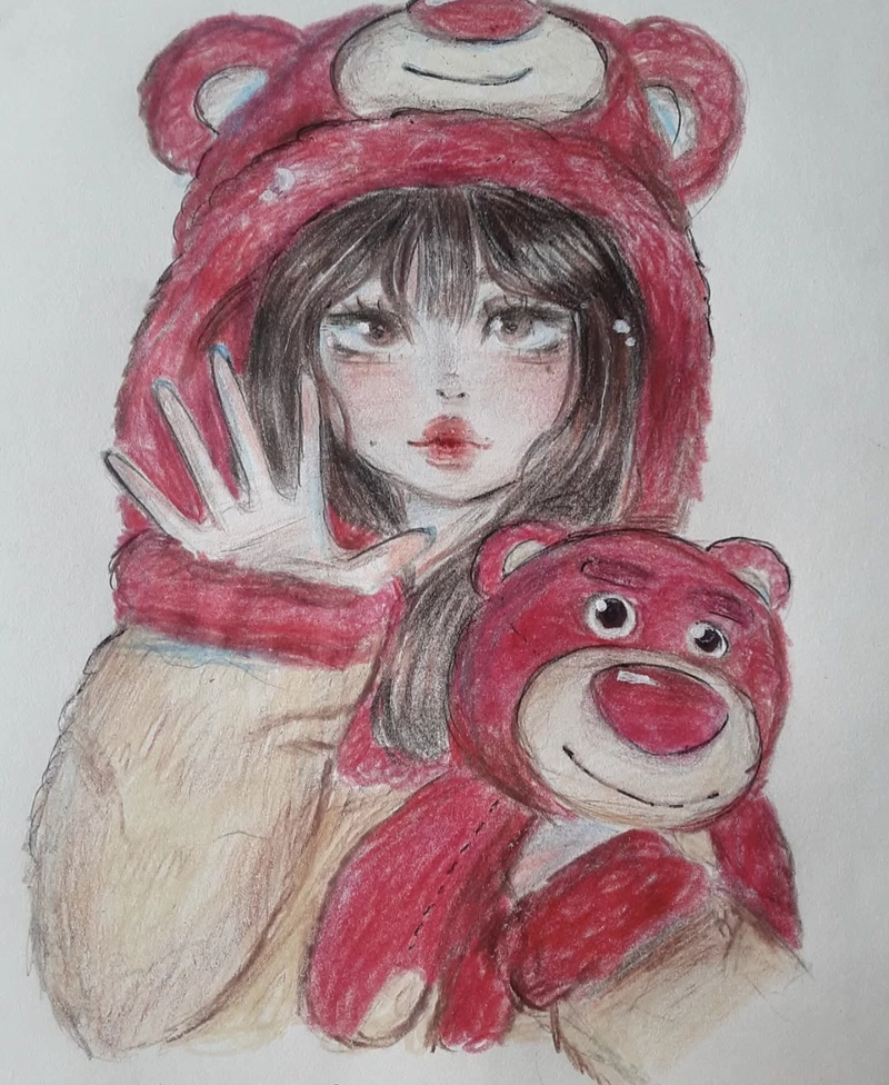 vẽ gấu dâu chibi