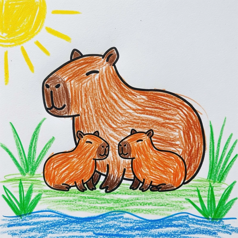 vẽ gia đình capybara