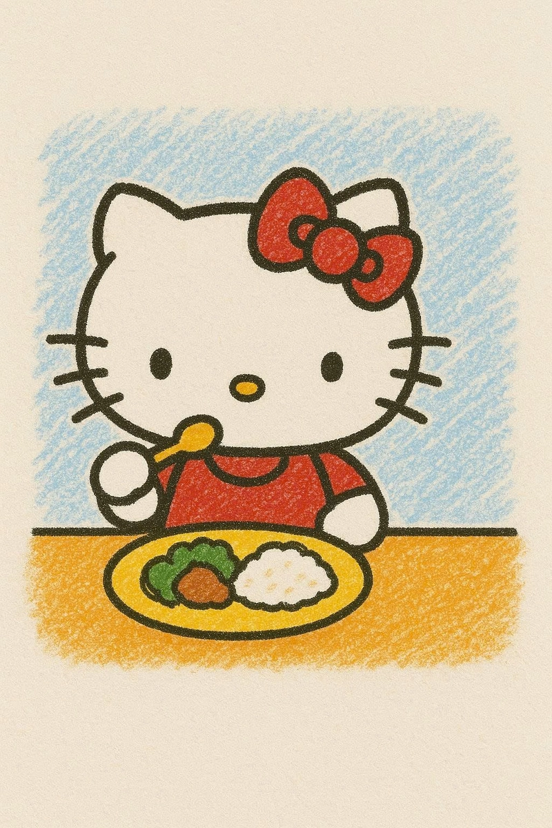 vẽ hello kitty đang ăn