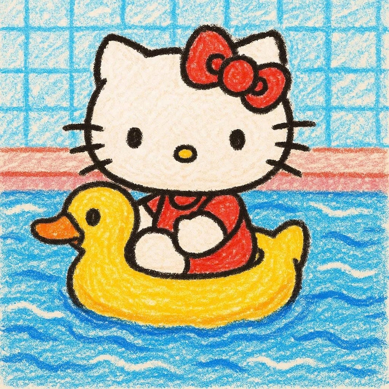 vẽ hello kitty đang bơi
