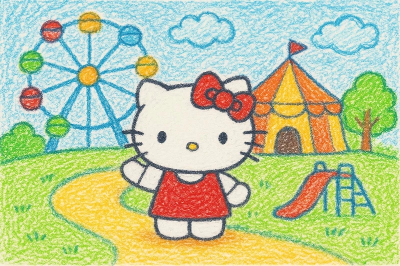 vẽ hello kitty đang đi công viên