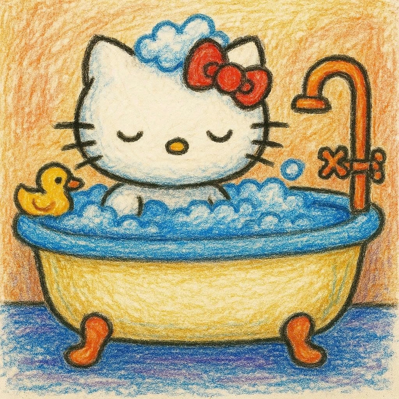 vẽ hello kitty đang tắm