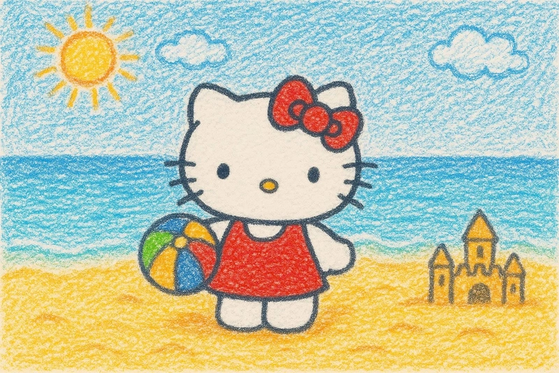 vẽ hello kitty đi biển