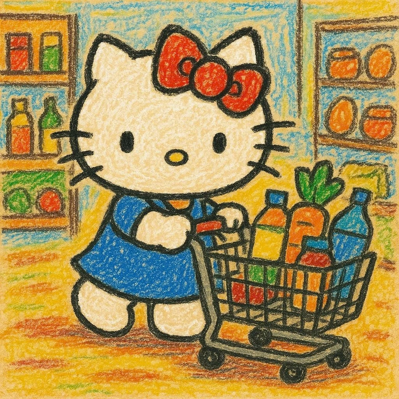 vẽ hello kitty đi shoping