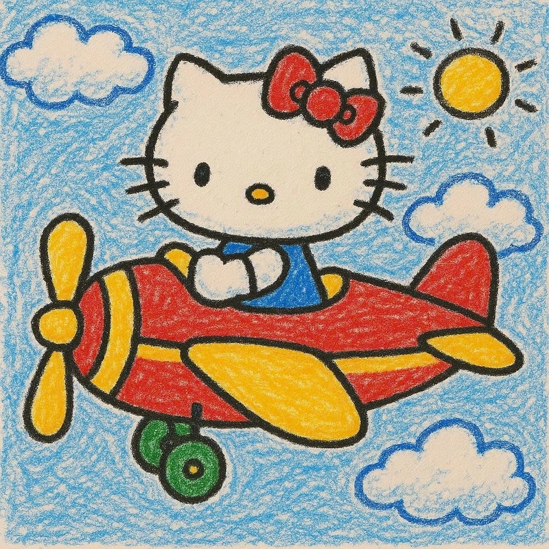 vẽ hello kitty lái máy bay