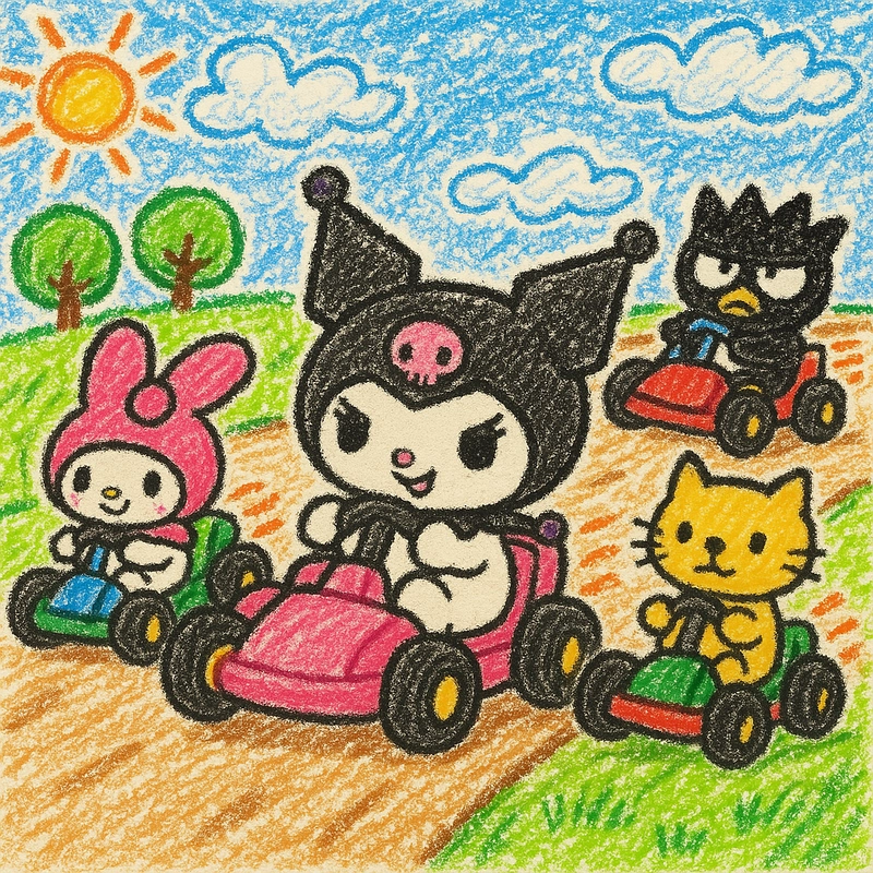 vẽ kuromi đua xe