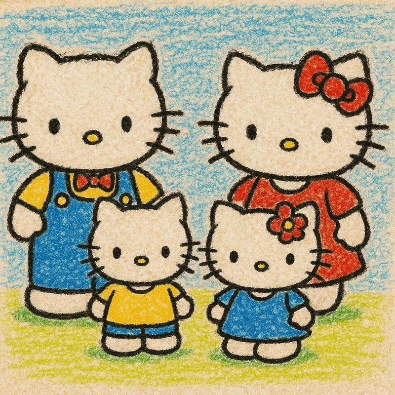 vẽ tranh gia đình nhà hello kitty