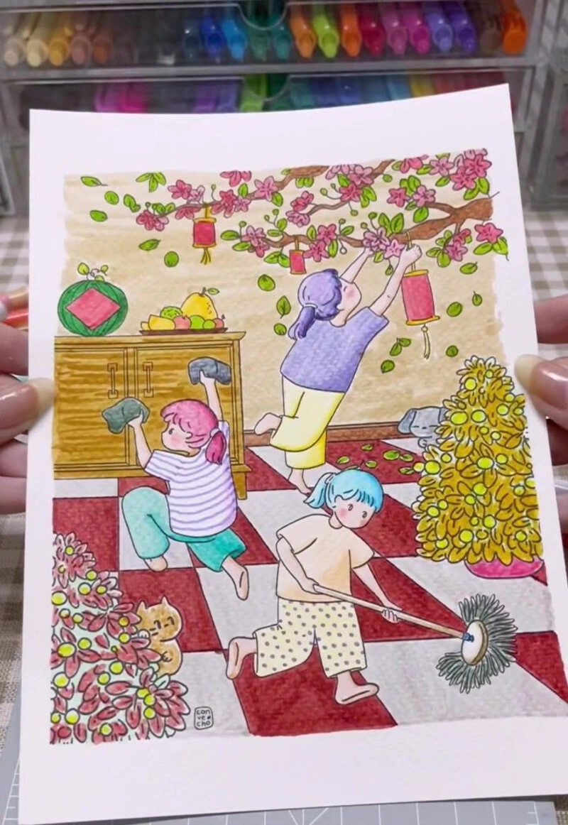 vẽ tranh vẽ ngày tết đẹp nhất hoa mai