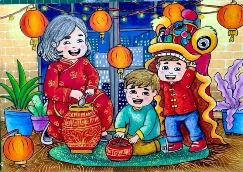 vẽ tranh vẽ ngày tết đơn giản lớp 5
