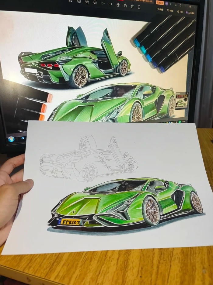 vẽ xe Lamborghini tốc độ cao