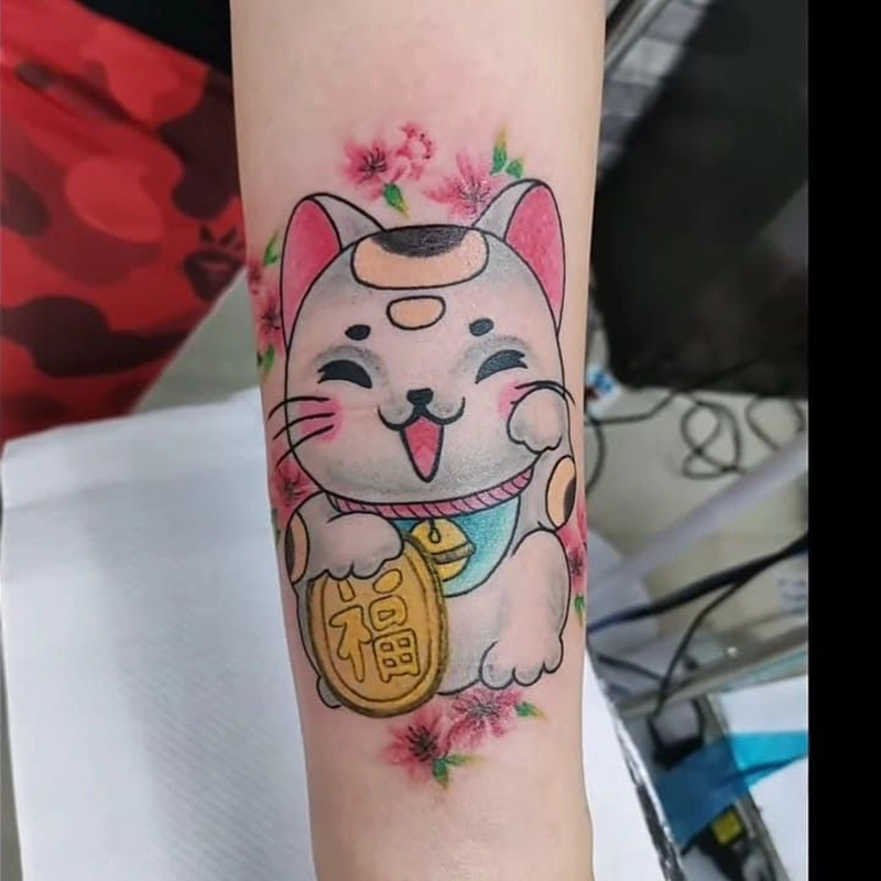 xăm hình mèo thần tài dễ thương