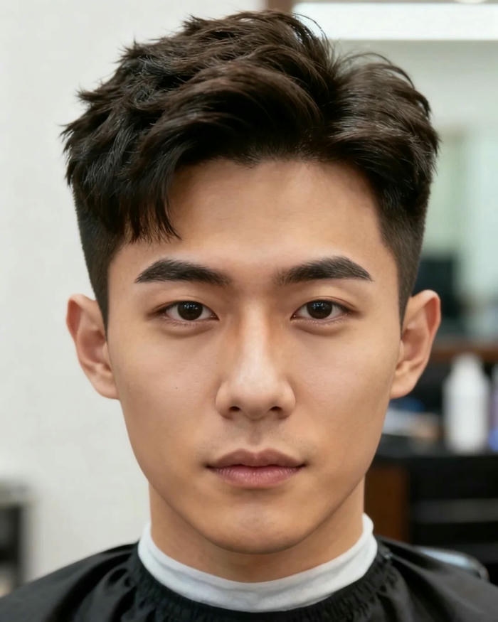 Tóc side part vuốt ngược ngắn lộ trán sáng sủa