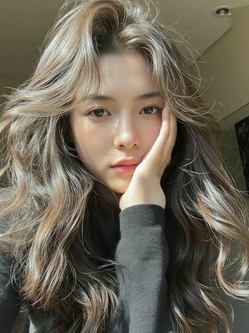 Tóc xoăn sóng lơi màu nâu khói Hàn Quốc thời thượng