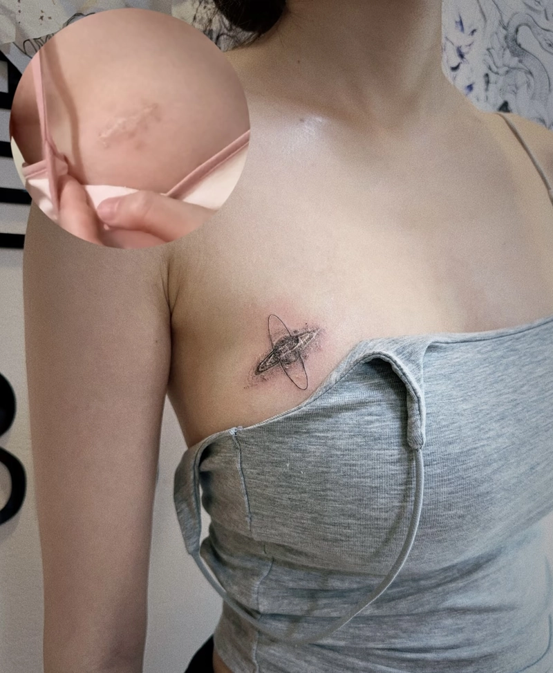 hình xăm che sẹo ở ngực nữ