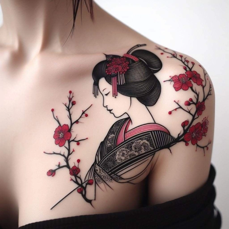 hình xăm cô gái nhật buồn
