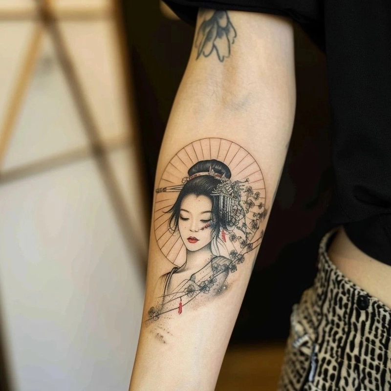 hình xăm cô gái nhật ở tay