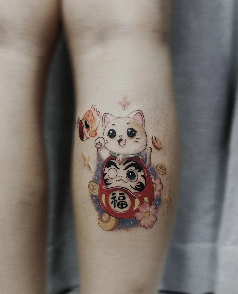 hình xăm daruma bắp chân