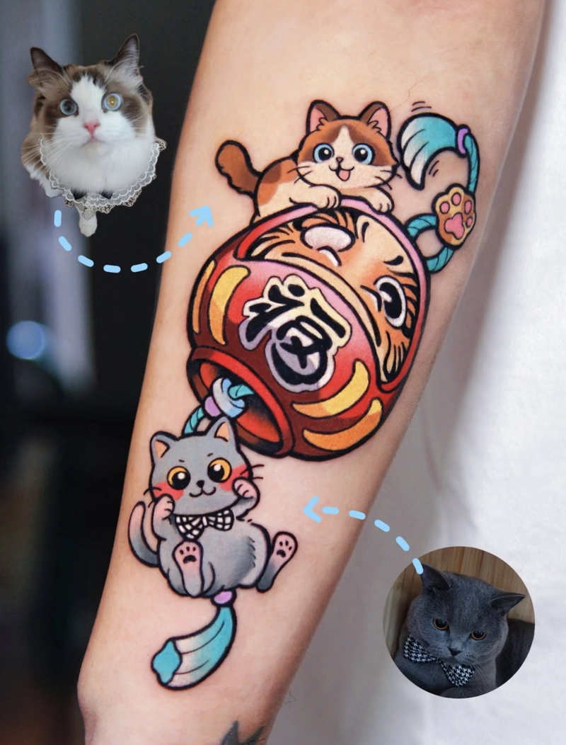 hình xăm daruma mèo thần tài