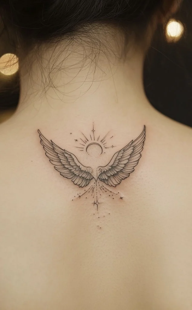 hình xăm đôi cánh sau gáy