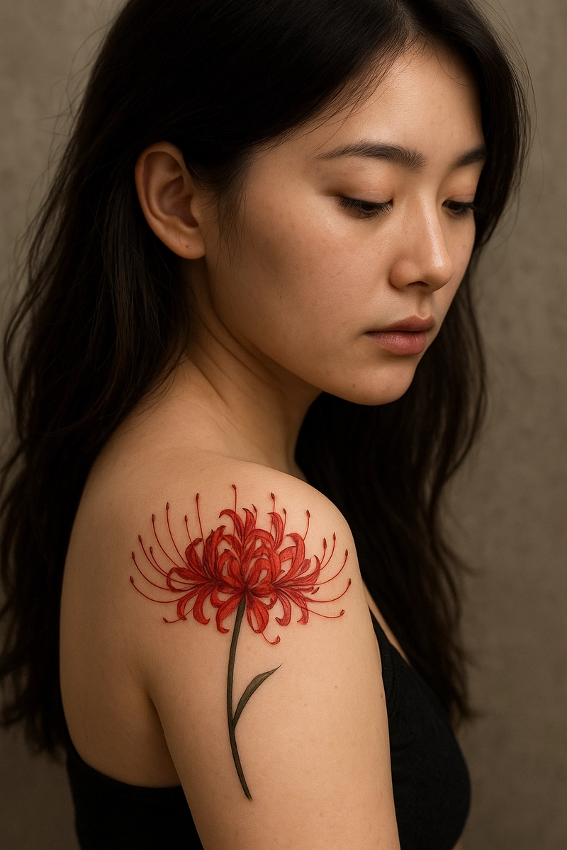 hình xăm hoa bỉ ngạn và cô gái