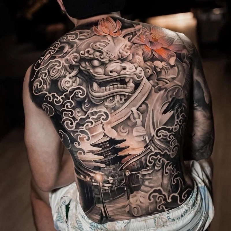 hình xăm kỳ lân kín lưng đẹp