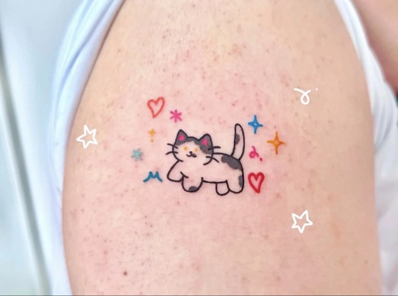 hình xăm mini con mèo cute