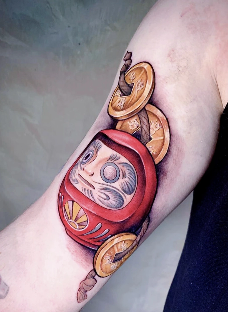 mẫu hình xăm daruma thần tài