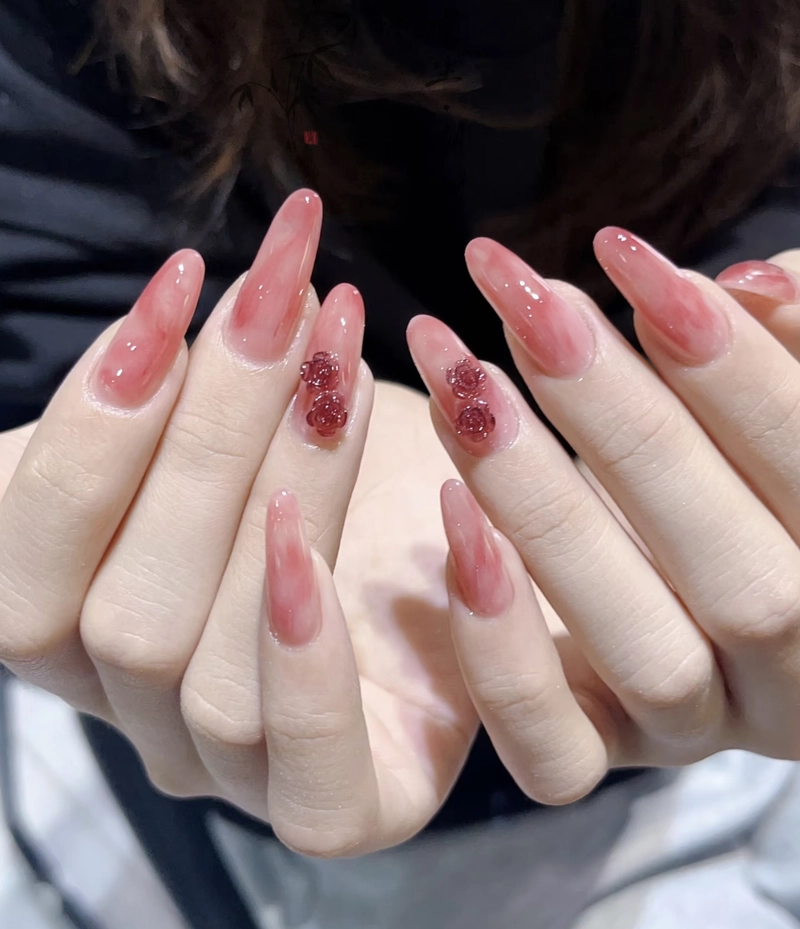 mẫu nail hoa hồng
