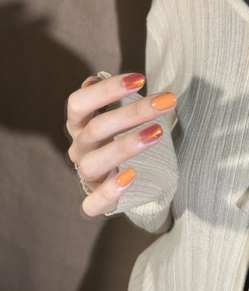 mẫu nail màu cam đào đẹp