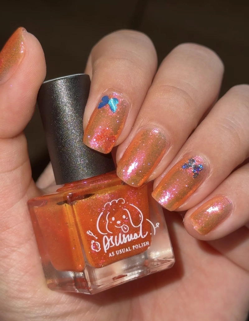 mẫu nail màu cam tráng gương
