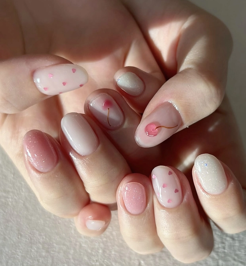 mẫu nail màu hồng dễ thương