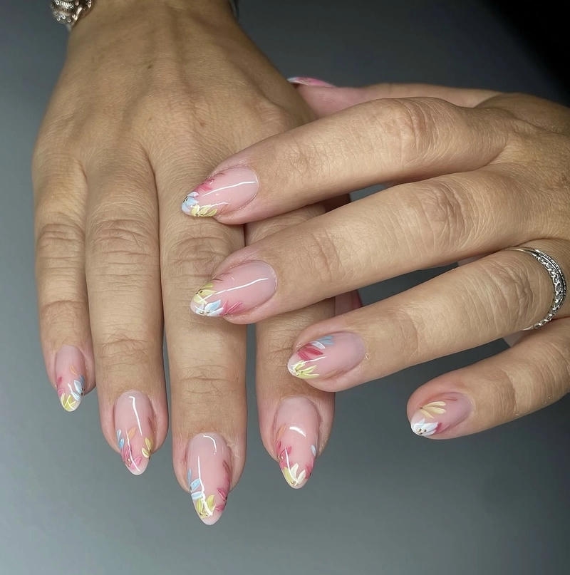 mẫu nail màu hồng pastel