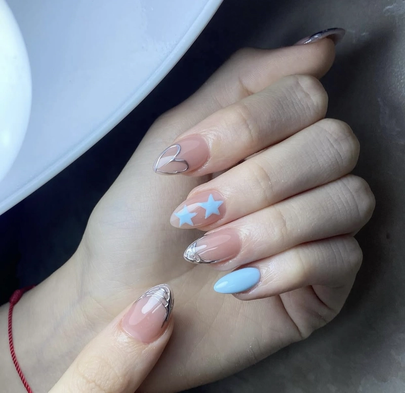 mẫu nail móng nhọn tròn màu thạch