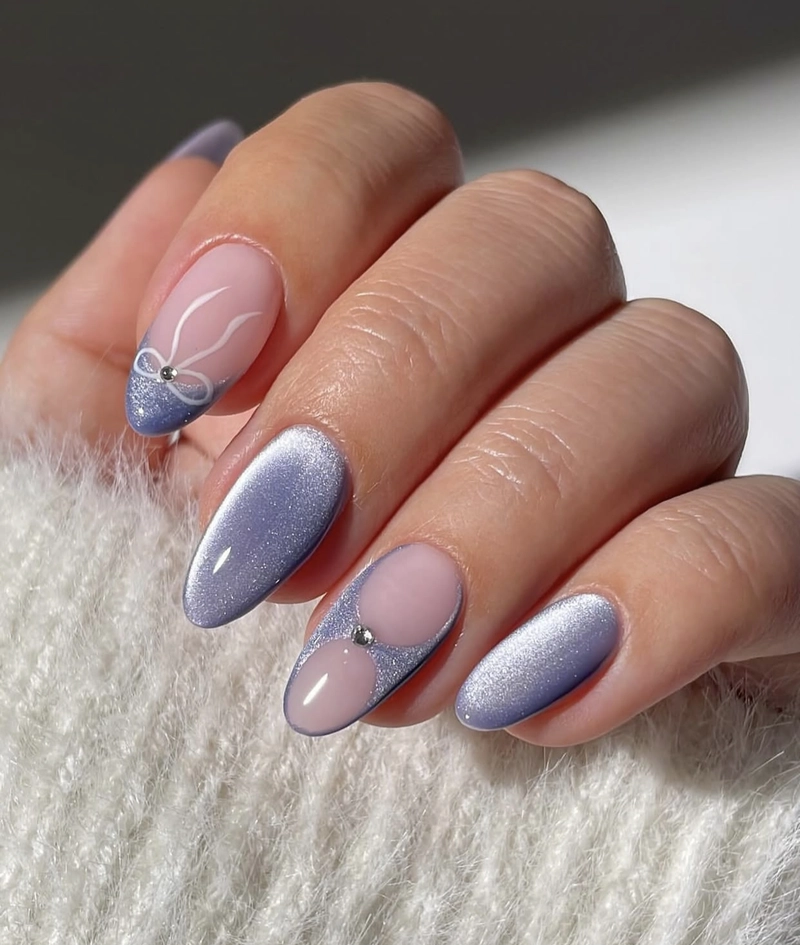 mẫu nail tay đẹp móng nhọn xanh ngọc