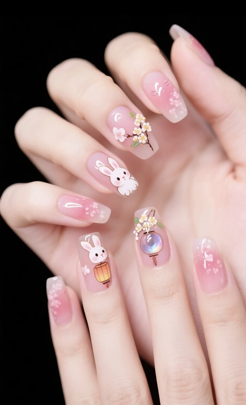 mẫu nail trung thu hồng thạch
