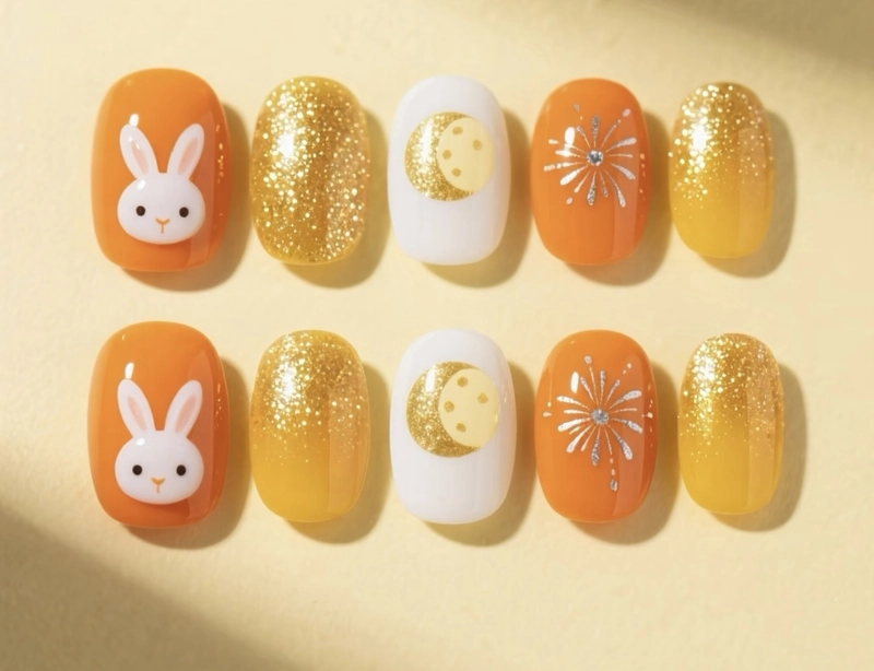 mẫu nail trung thu màu cam