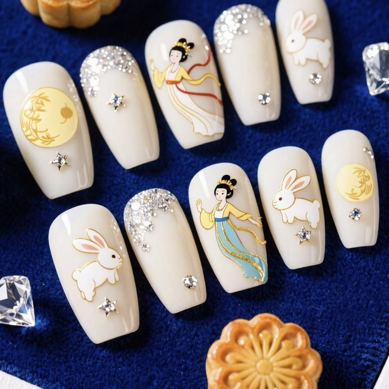 mẫu nail trung thu móng vuông