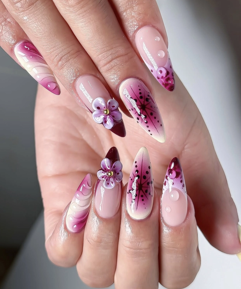 mẫu nail vẽ hoa đơn giản
