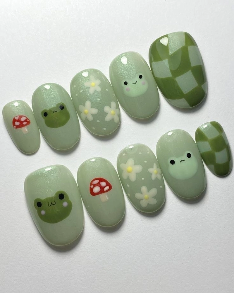 mẫu nail xanh bơ cute