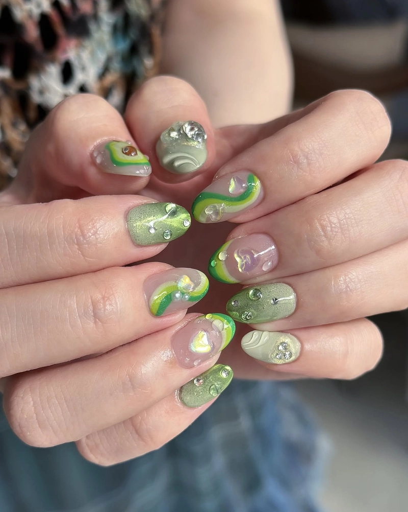 mẫu nail xanh bơ đáng yêu
