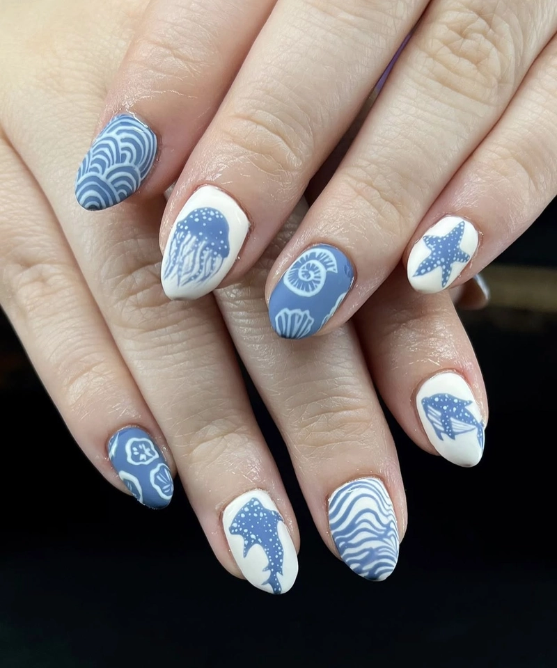 mẫu nail xanh dương đẹp