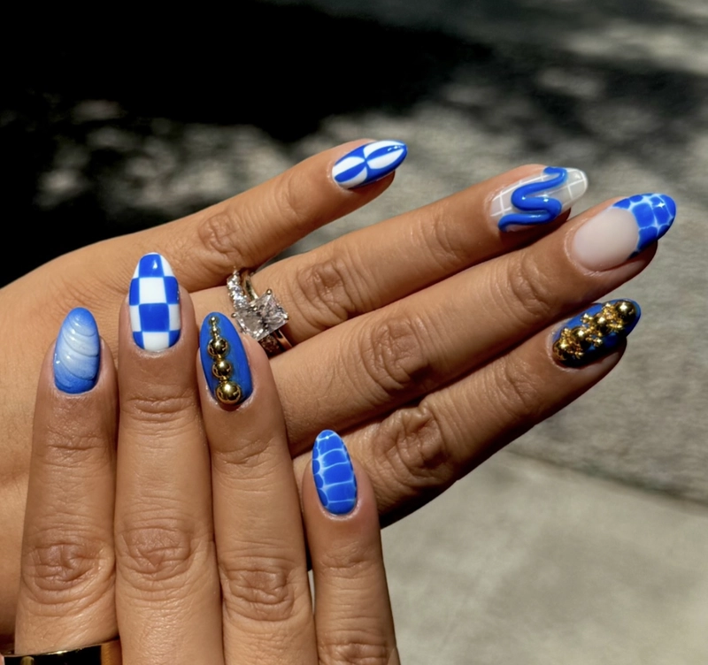 mẫu nail xanh dương
