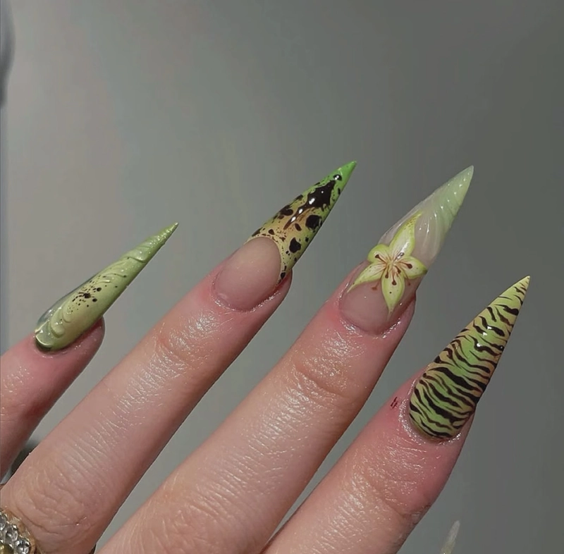 màu xanh bơ nail móng nhọn