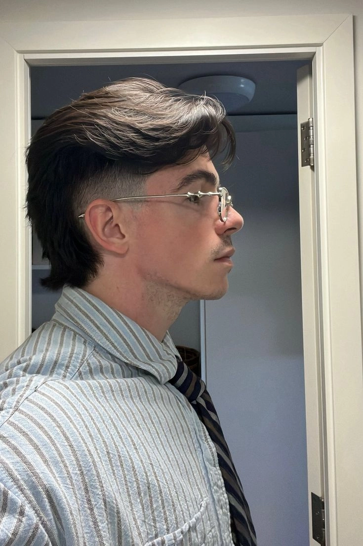 mullet side part cho trung niên